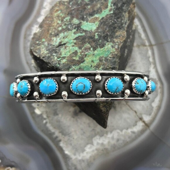 Reed Charley Native Americn Sterling Silver Turquoise Row Bracelet For Women - Picture 5 of 10